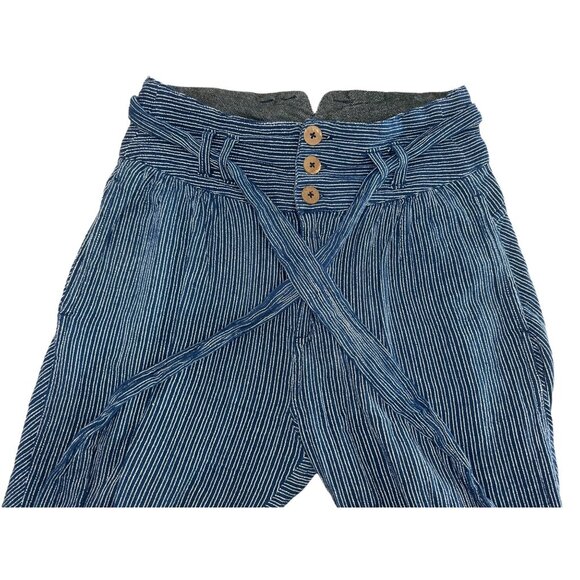 Free People Striped Harem Pants Womens 4 Blue High Rise Relaxed Cropped Bohemian - Picture 15 of 16